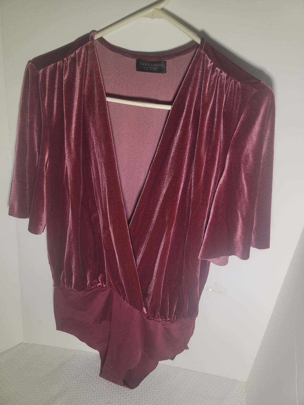Zara Burgundy Velvet Surplice Bodysuit - Picture 7 of 8